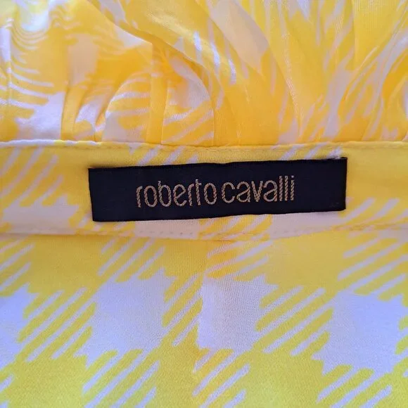 Roberto Cavalli Yellow Ruffle Sheer Silk Blouse Size 38 / XS - Picture 10 of 16